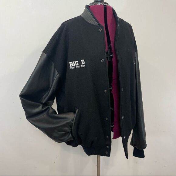 Vintage Black Leather and Wool Varsity Jacket XXL - Picture 1 of 12